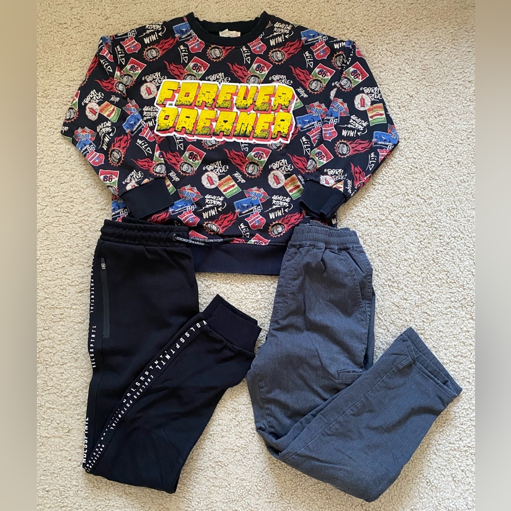 Bundle Lot 3 Zara Uniqlo Kids Boys Outfit Sweatshirt Pants Size 10 L